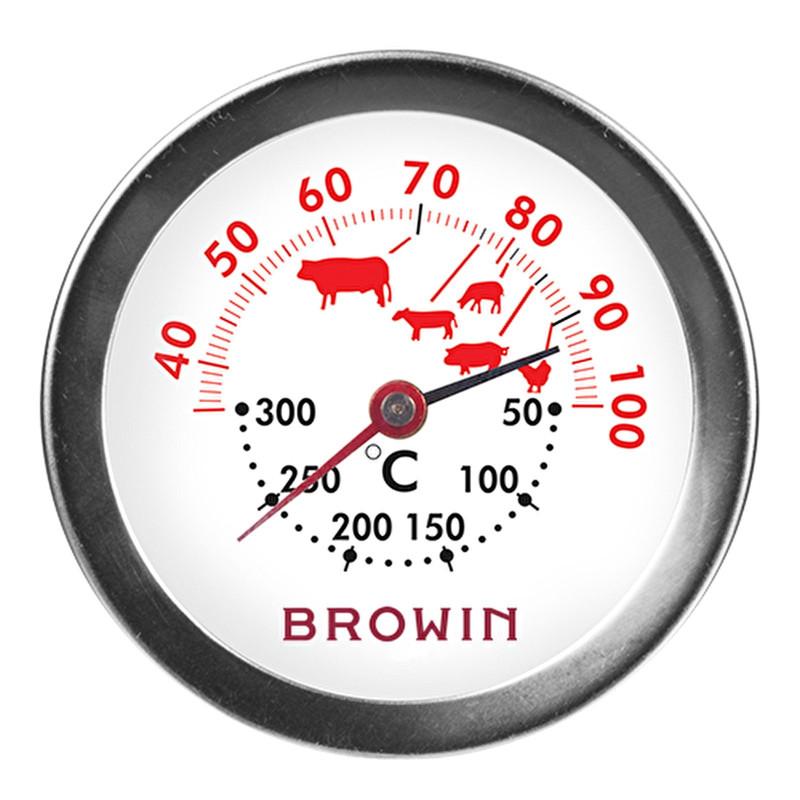 BROWIN 2w1 Termometr do pieczenia i piek arnika - Podwójna skala do pieczenia (30°C do + 100°C)  i  piekarnika (+50°C +300°C)