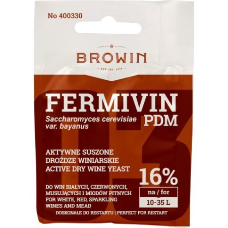 BROWIN Aktywne, suszone drożdże winiarsk ie do win mocnych i musujących FERMIVIN PDM (bez namnażania)