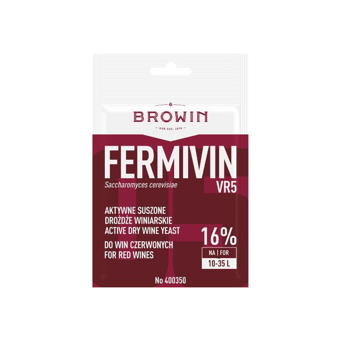 BROWIN Aktywne, suszone drożdże winiarsk ie do szlachetnych win czerwonych FERMICRU VR5 (bez namnażania)