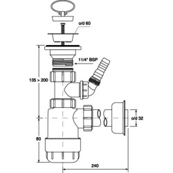 McALPINE Syfon umywalkowy butelkowy "nis ki" 11/4"x32mm z podłącz.pralki lub zmywarki
