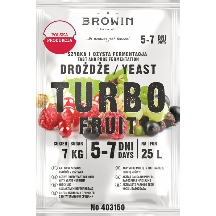 BROWIN Drożdże Turbo V 120g - szybka i c zysta fermentacja na owocach