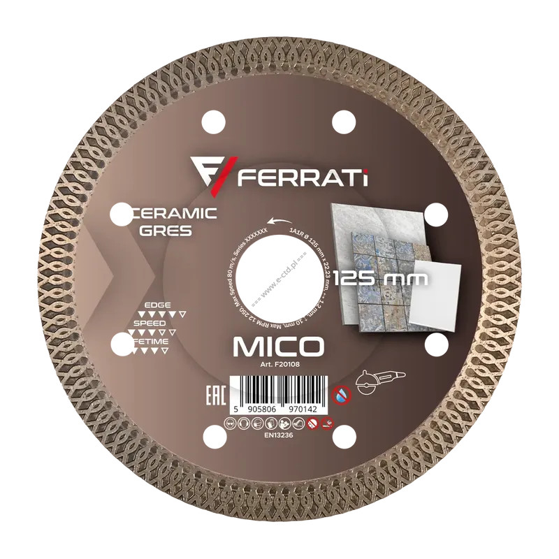FERRATI MICO 125mm - Tarcza do cięcia ceramiki i gresu - Precyzyjne cięcie bez wykruszeń