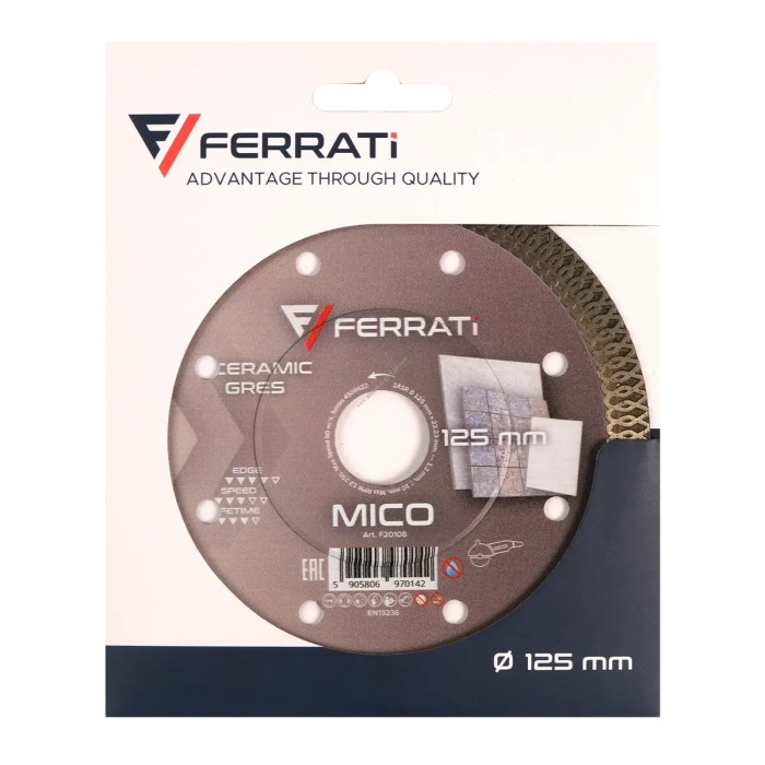 FERRATI MICO 125mm - Tarcza do cięcia ceramiki i gresu - Precyzyjne cięcie bez wykruszeń
